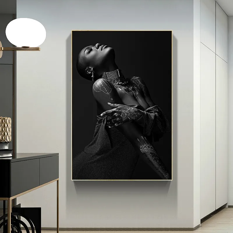 Afrikanische schwarze nackte Frau, Ölgemälde auf Leinwand, Poster und Drucke, skandinavisches Wandkunstbild für Wohnzimmer, Heimdekoration