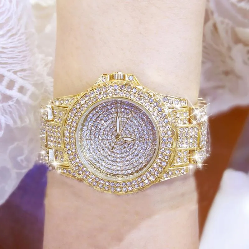 Relógios de pulso Bling Ladies Wrist Watches Dress Gold Gold Women Crystal Diamante