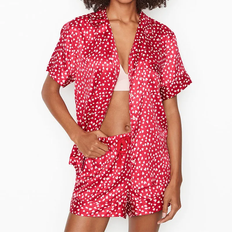 Pajamas for Women Two Pieces Set Pjs Short Satin Sleepwear Ladies Summer Loungewear Homewear Drop 220329