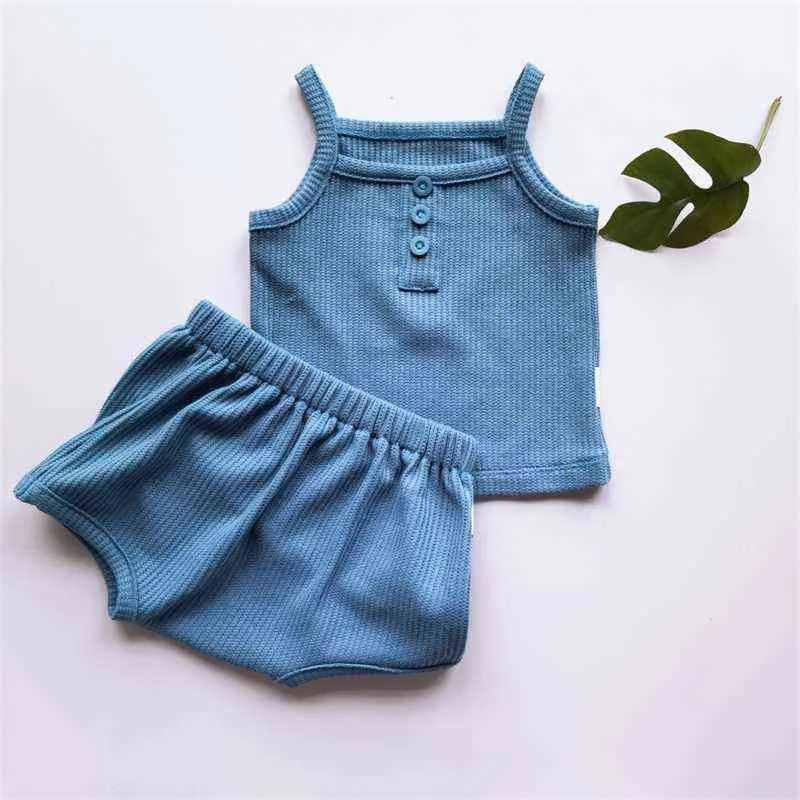 2 pezzi Set di vestiti estivi bambini Abiti senza maniche sopra e sotto le ragazze dei ragazzi del bambino Abito in cotone solido la neonata G220509