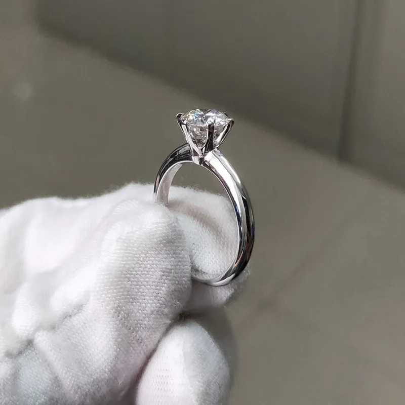 PANASH joyería Plata de Ley 925 anillo de lujo 18K Color platino 6mm Zirconia anillos de piedra para mujer joyería de boda