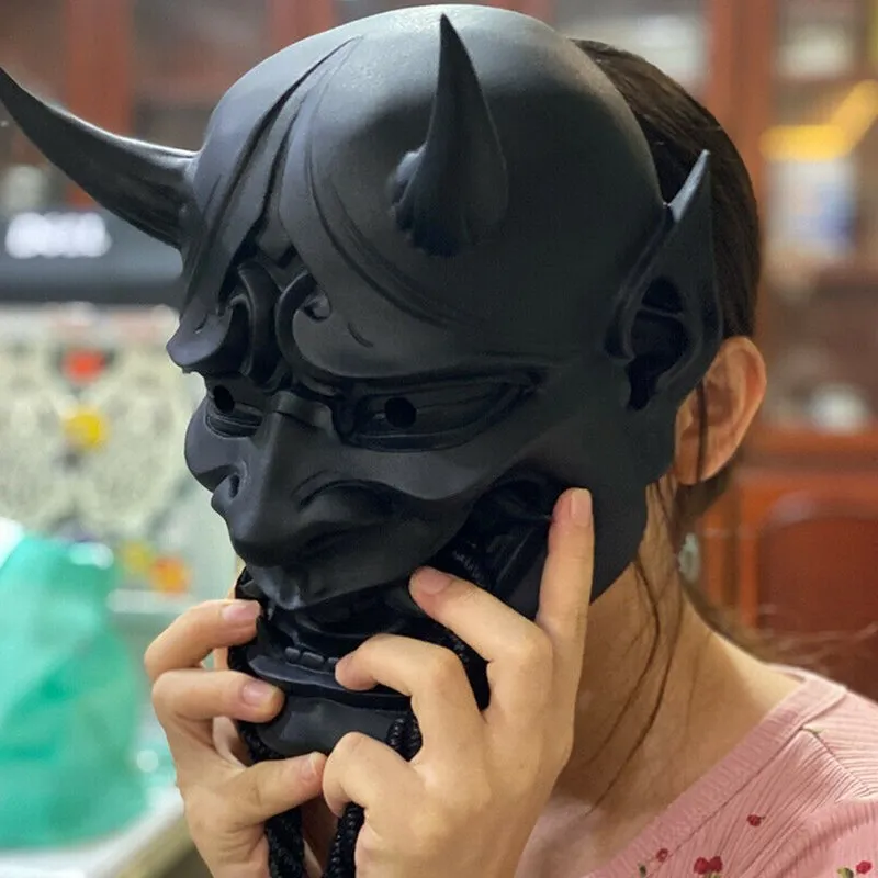 Adulto Unisex Halloween Giapponese Sigillato Prajna Devil Hannya Noh Kabuki Demone Oni Samurai Maschera a pieno facciale Nero Blu Rosso 220707