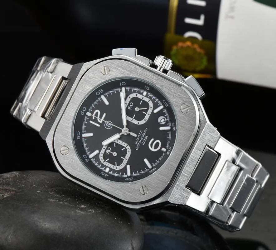 Horloges BR Model Sport Quartz Bell Luxe multifunctioneel horloge Zakelijk Volledig roestvrij staal Man Ross Square polshorloge Gift2528