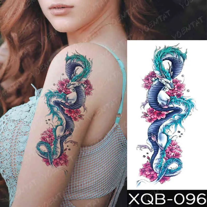 NXY Tillfällig tatuering Vattentät Klistermärke Blå Is Dragon Plommon Blossom Flash S Släktträd Fox Body Art Arm Fake Tatoo Women Män 0330