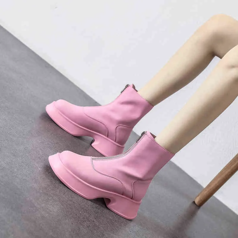 Women Boots Front Zipper Short 's Shoes 2022 Autumn New Single Net Red Thin High Thick Soled British Martin 0709