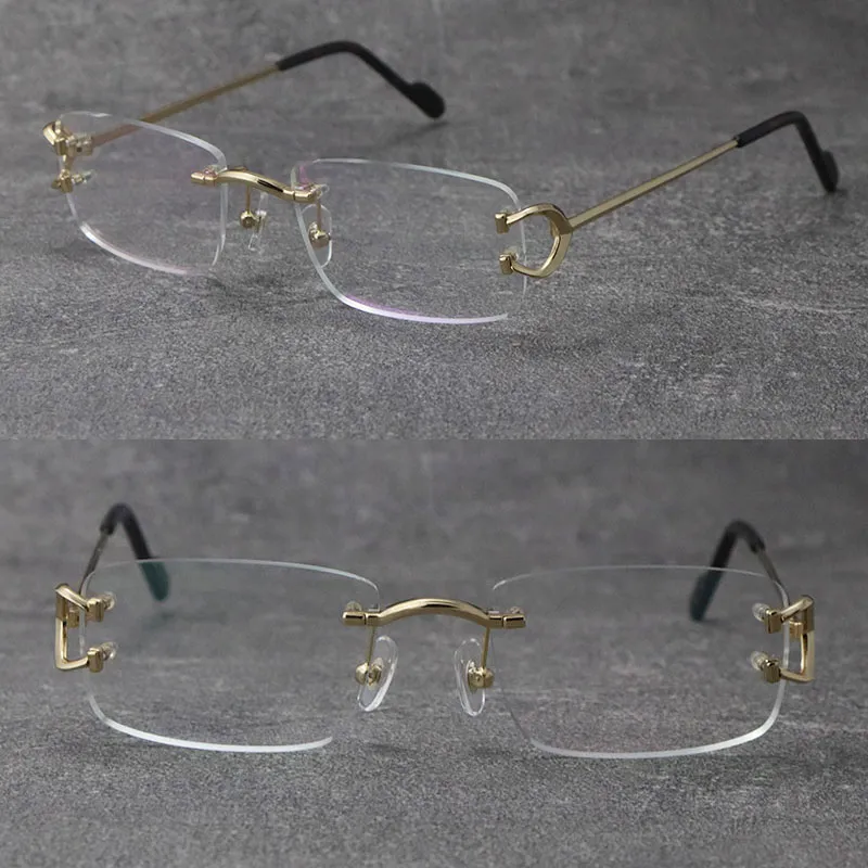 Nieuwste mode C Decoratie Randloze metalen frames Bijziend Brillen Mannen Vrouw CT03440 Grote vierkante brillen Mannelijke en vrouwelijke 18K Gold3053