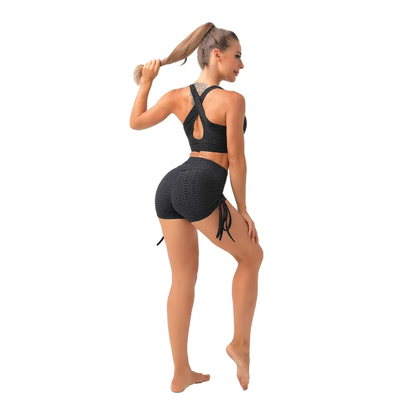 Anti celulite push up shorts de treino com corda mulheres cintura alta scrunch booty legging ginásio yoga biker calças curtas para fitness 220504