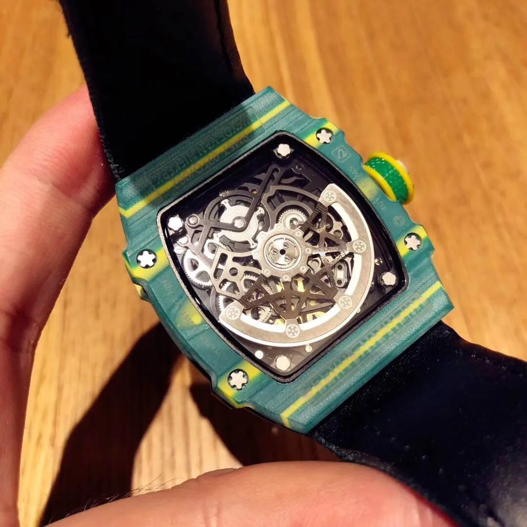 Relógio masculino de alta qualidade, material de fibra de carbono, 48 centímetros de tamanho com pulseira elástica de náilon característica mechan263v masculino