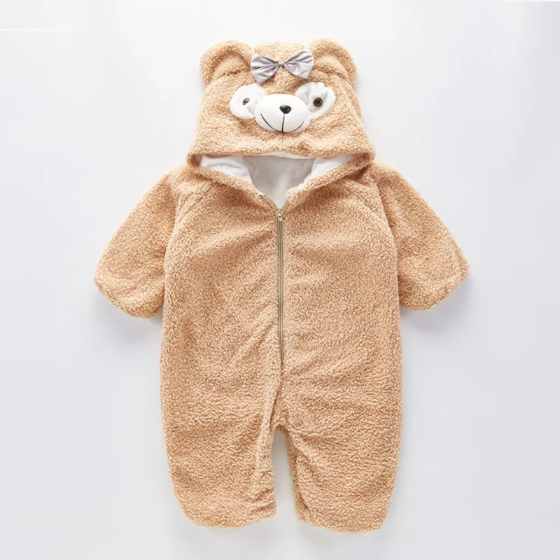 Vestiti della neonata i simpatico orso di peluche pagliaccetto del bambino confortevole tenere al caldo con cerniera con cappuccio ragazzi pagliaccetto 1-4 anni vestiti bambini 220525