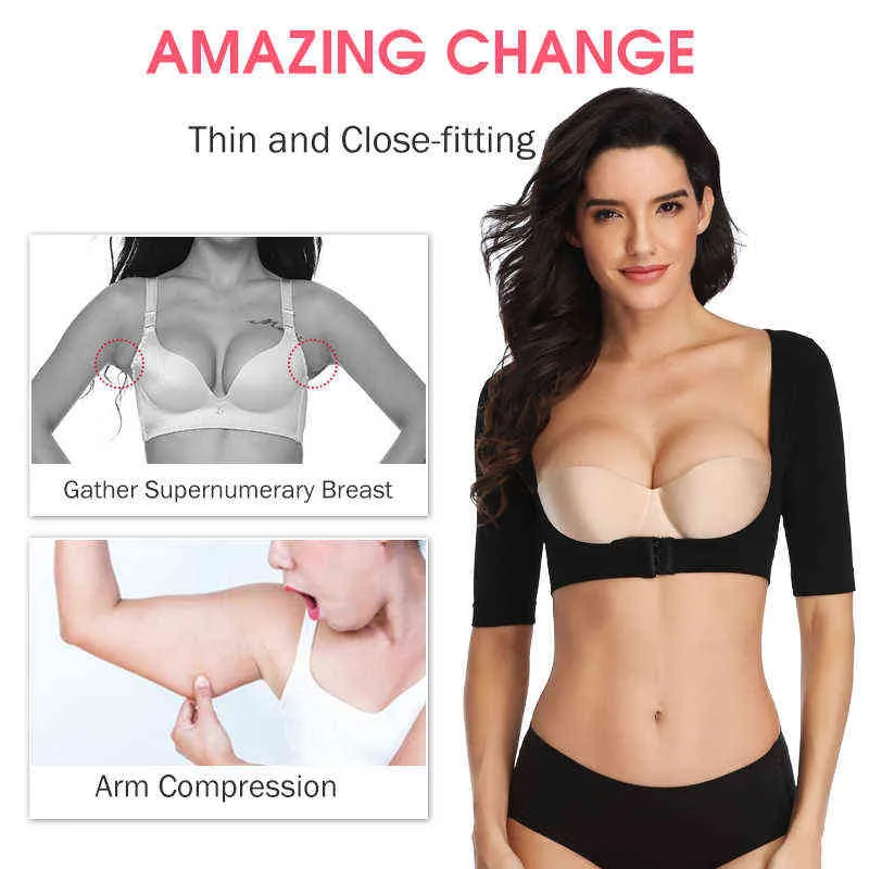 Shaper do braço pós -cirúrgica de mangas de compressão de compressão Corretas de poros Shapewear para mulheres Slimming Colet L220802