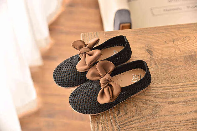 2021 Children Girls Kittens Bowknot Princess Shoes Flat Casual Hollow Out G220527