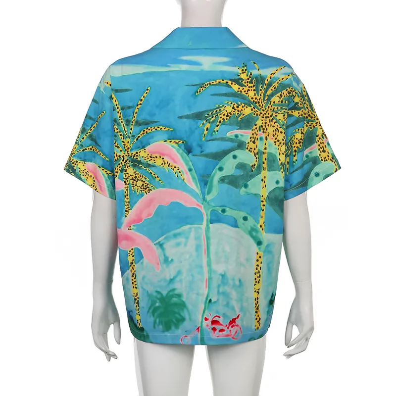 Biikpiik Summer Beach Style Ogólnopolskie Tshirt Buttons Turndown Obroź