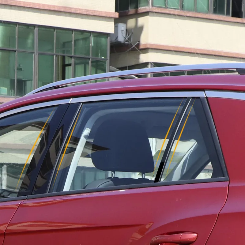 6st CAR Window Center Piller Sticker PVC Trim Anti-Scratch Film för Volkswagen T-Roc T-Cross 2019-Present Auto Accessories