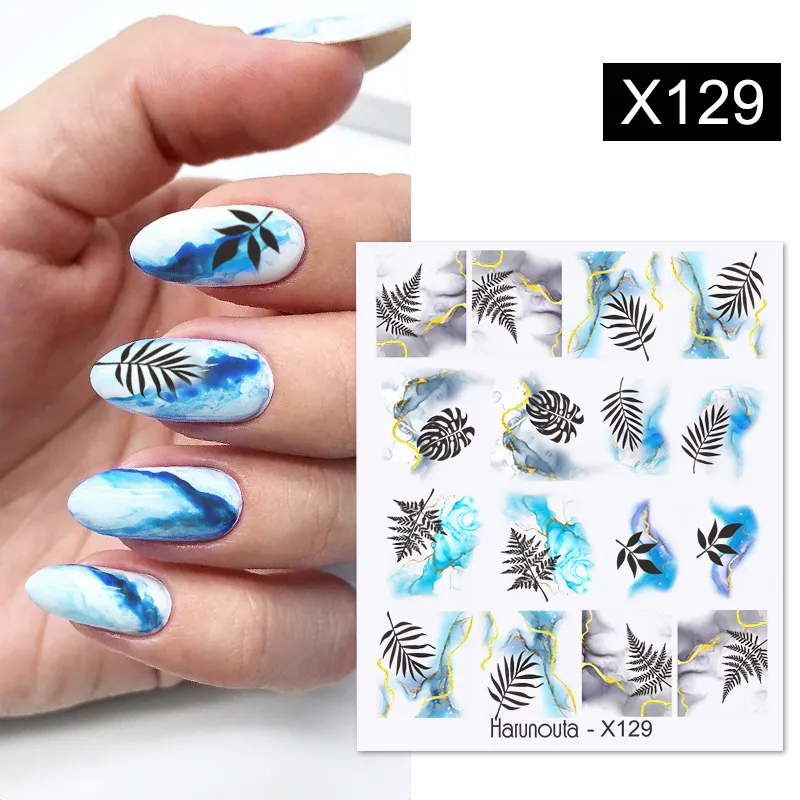 Harunouta French Black White Geometrics Pattern Water Decals Stickers Flower Leaves Slider For Nails Spring Summer Nail Design 220518