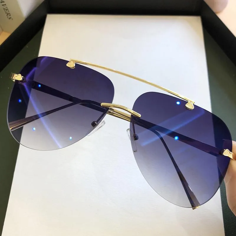 Sunglasses Vintage Rimless Alloy Aviation Pilot For Men 2023 Gradient Sun Glasses Female Metal Oval Shades Black BrownSunglasses315x