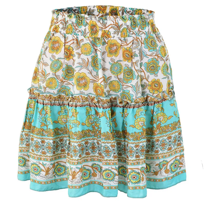 Sexy Bohemia Women Fashion High Waist Frills Skirt for Women Chiffon Half-length Printed Beach A Short Mini Skirts 220520