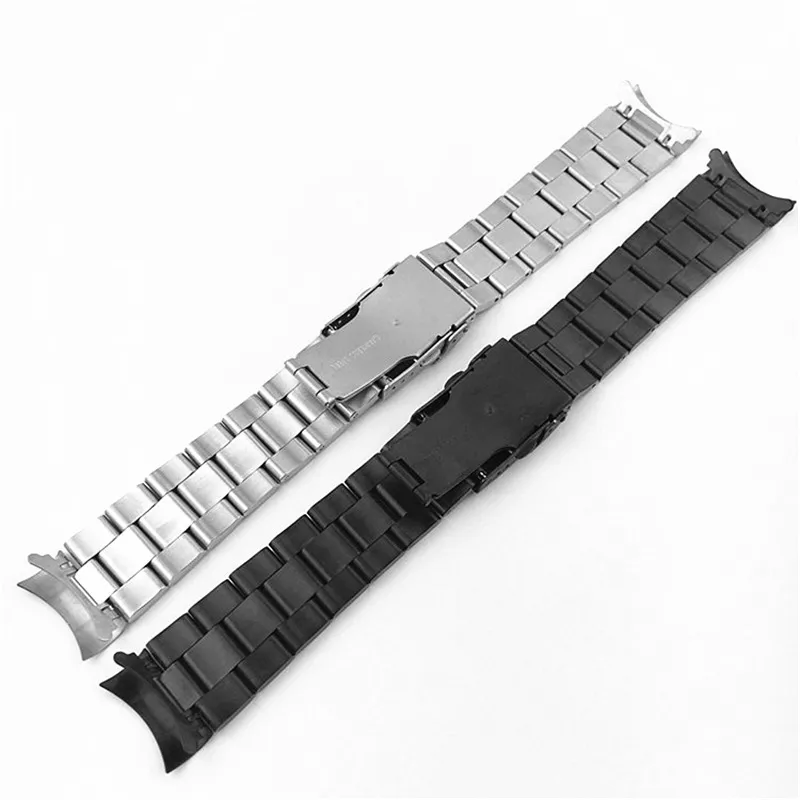 Curved Ends 18mm 20mm 22mm Solid Stainless Steel Watch Band Link Bracelet Wrist Watchband Men Replacement Watch Strap with Pins 220620