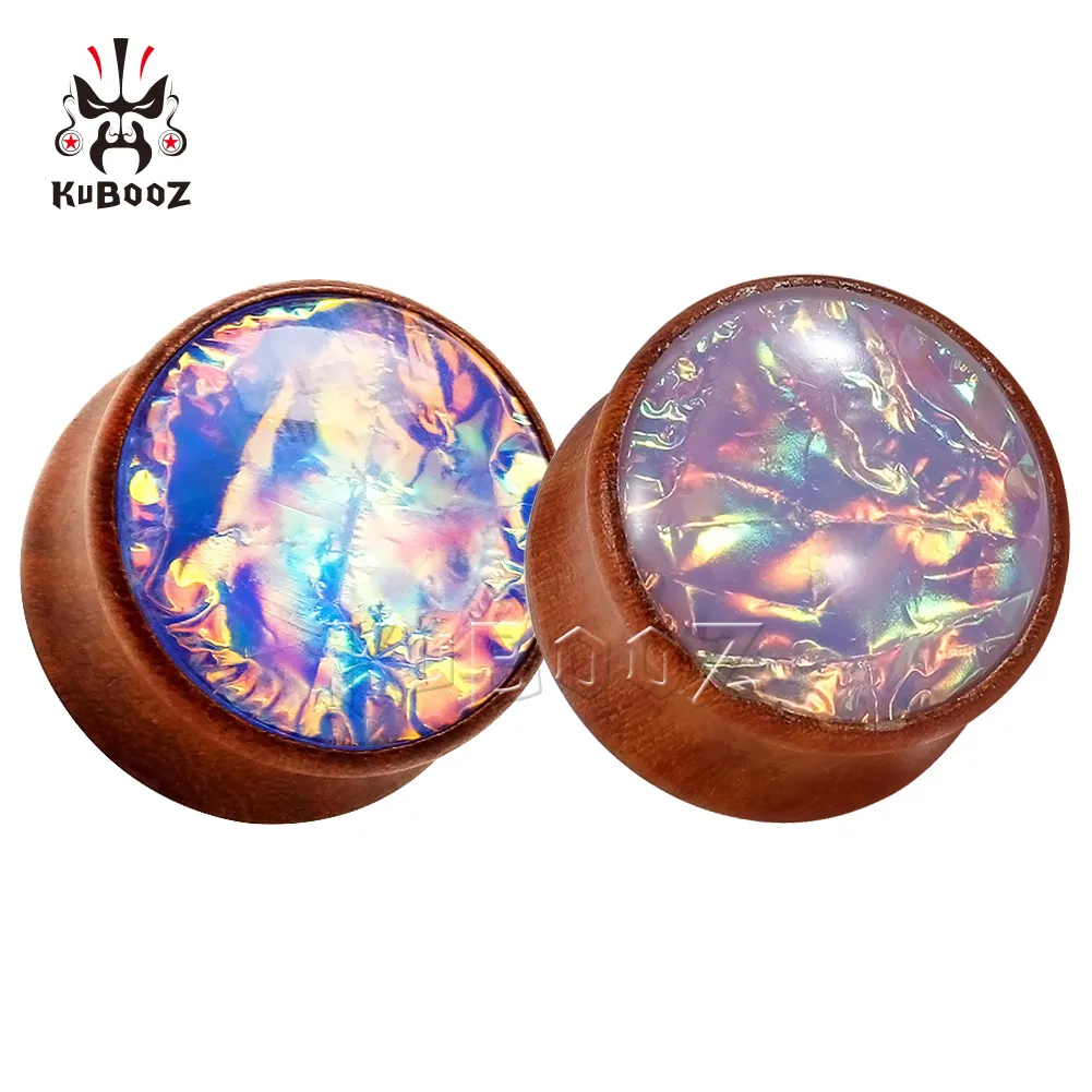 KUBOOZ Solid Rosewood inlaid opal Ears Piercing Gauges Ear Tunnel And Plugs Body Jewelry Making Supplier 8mm to 25mm 2783