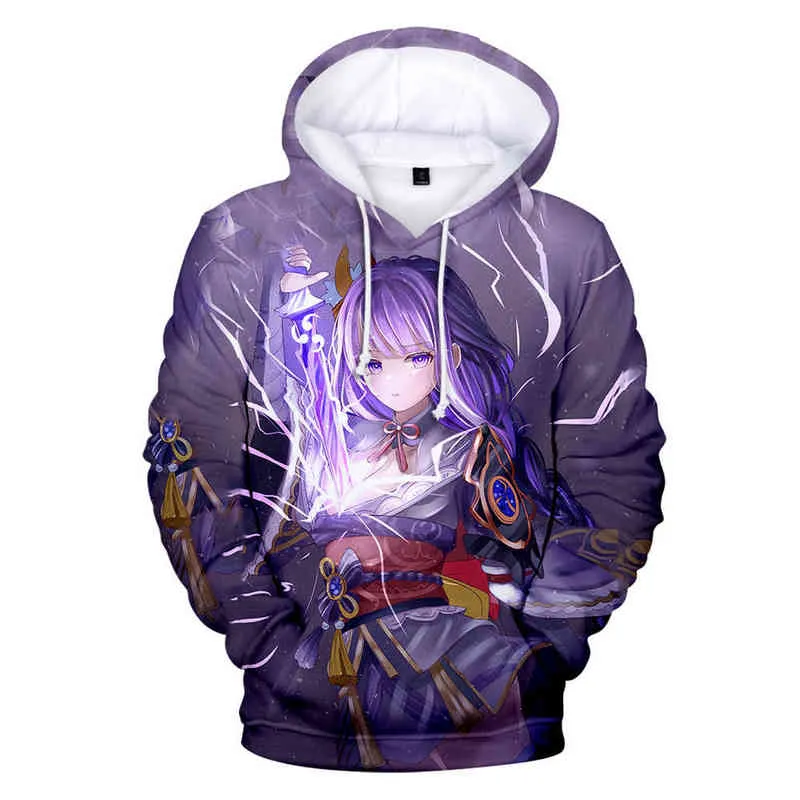 Anime gra Genshin Impact Hoodies 3D Print Streetwear Raiden Shogun Men Men Men Casual Bluza z kapturem Tops Men Coating Y220713