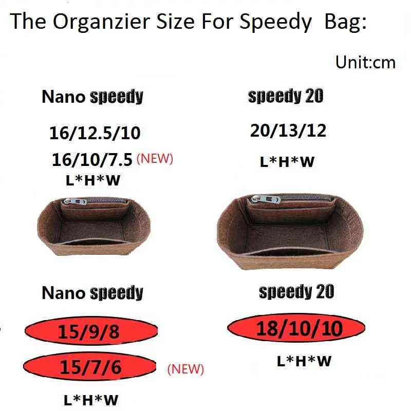 for Speedy Nano 20 Felt Cloth Insert Bag Organizer Makeup Handbag Travel Storage Organizer Inner Purse Cosmetic Toiletry Bags 220721