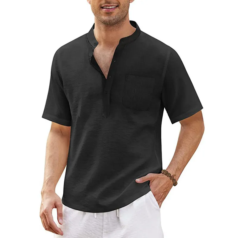 男性夏のリネンポロシャツデザイン薄い半袖通気性スタイルのソリッドカジュアルストリートウェアポケット220504