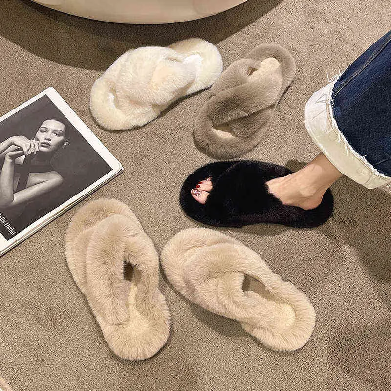 Nieuwe winter vrouwen thuis katoenen schoenen slippers harige warme faux vacht