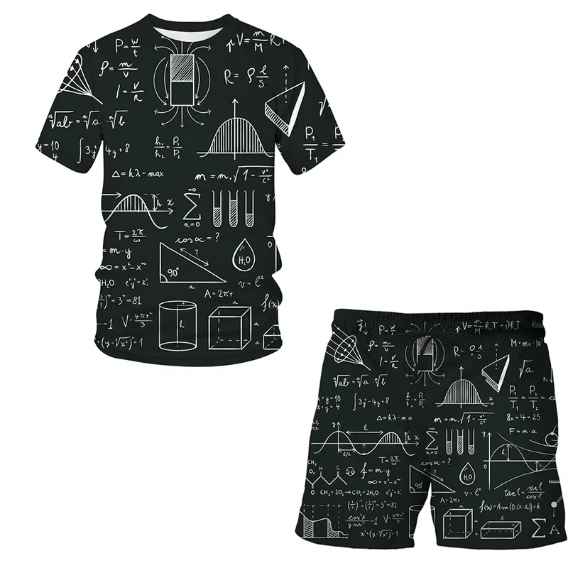 Costume de sport décontracté pour hommes vêtements formule mathématique impression 3D 2 pièces motif col rond T-shirt costume de sport été 220622