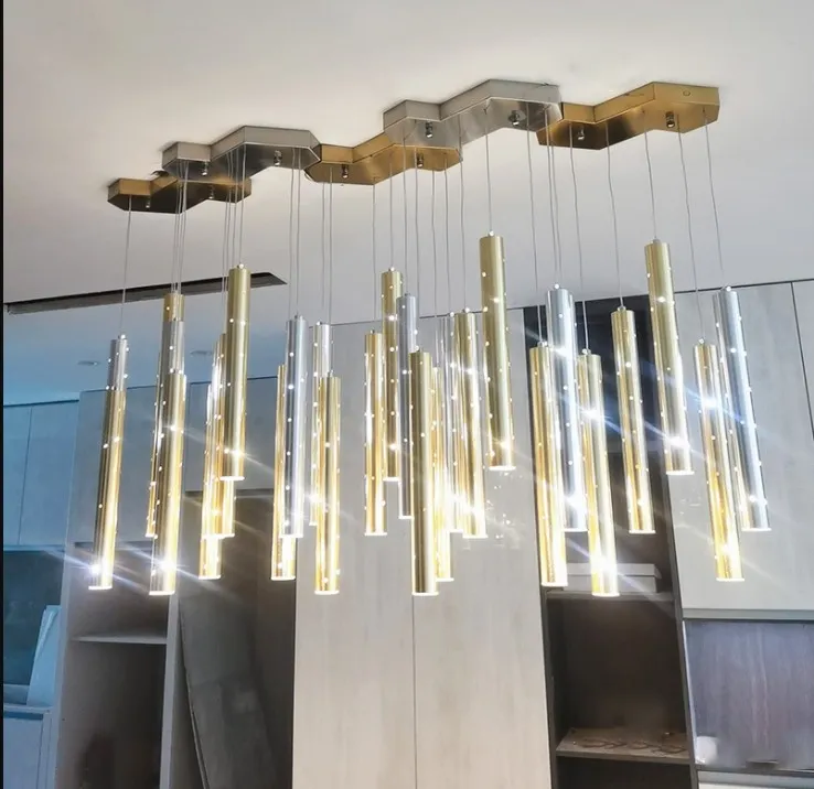 Salle à manger LED lustre éclairage moderne nordique or argent combinable lustre salon décoration de la maison bar éclairage190h