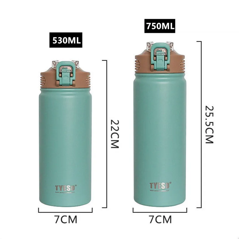 Thermos doppia tazza in acciaio inossidabile da 530 ml / 750 ml con cannuccia Borraccia termica da viaggio sportiva portatile Thermocup 220423