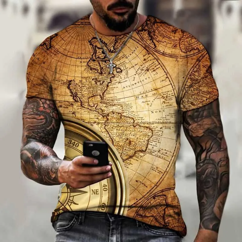 2022 T-shirts pour hommes Droite Grande Boussole Impression 3D Hommes À Manches Courtes Col Rond T-shirt Lâche Décontracté Haut Respirant Différents Styles Et Couleurs