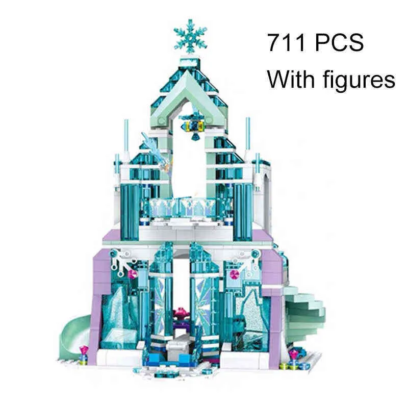 Castle House Набор фильмов Froz Snow World Magics Princess Ice Palace Строительные Блоки Кирпичи DIY Девушки Игрушки Подарок Совместимость 41148 AA220317