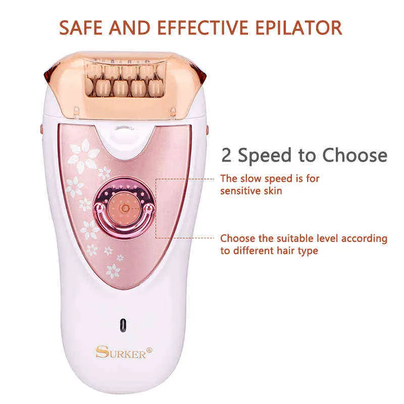 Epilator 2IN1 로터리 여성 전기 여성 얼굴 제모 레이디 면도기 다리 증발 신체 탈모 코드 무선 220422