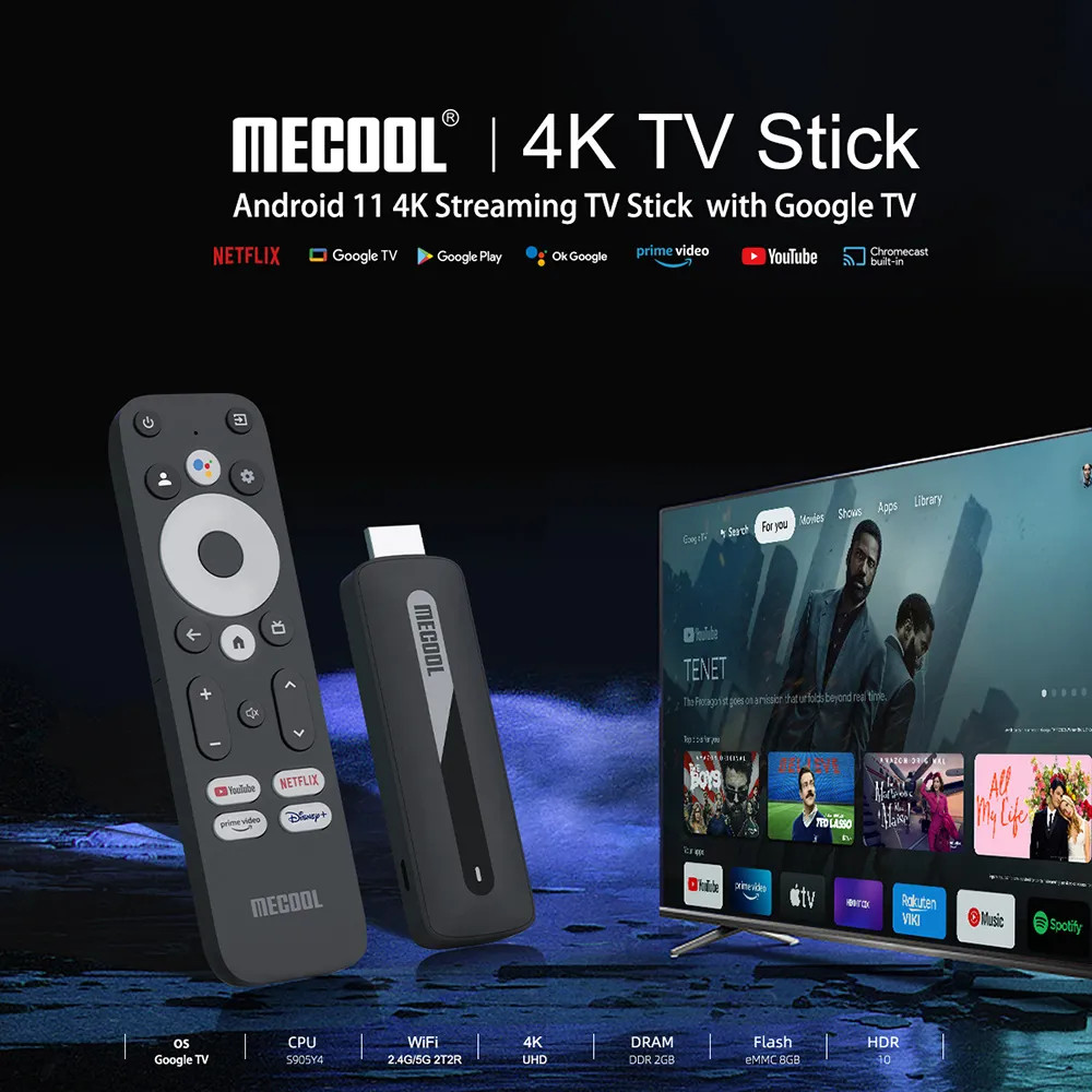 Mecool KD3 Smart TV Stick TV Box Android 11 ATV certifié Google Amlogic S905Y4 2GB 8GB DDR4 Wifi BT AV1 TV Dongle