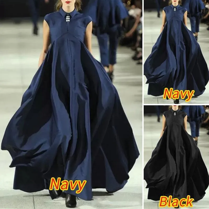 Bohemain Maxi Long Dress Vintage Turn down Collar Casual Robe Femme VONDA Vestidos Femininas 220521