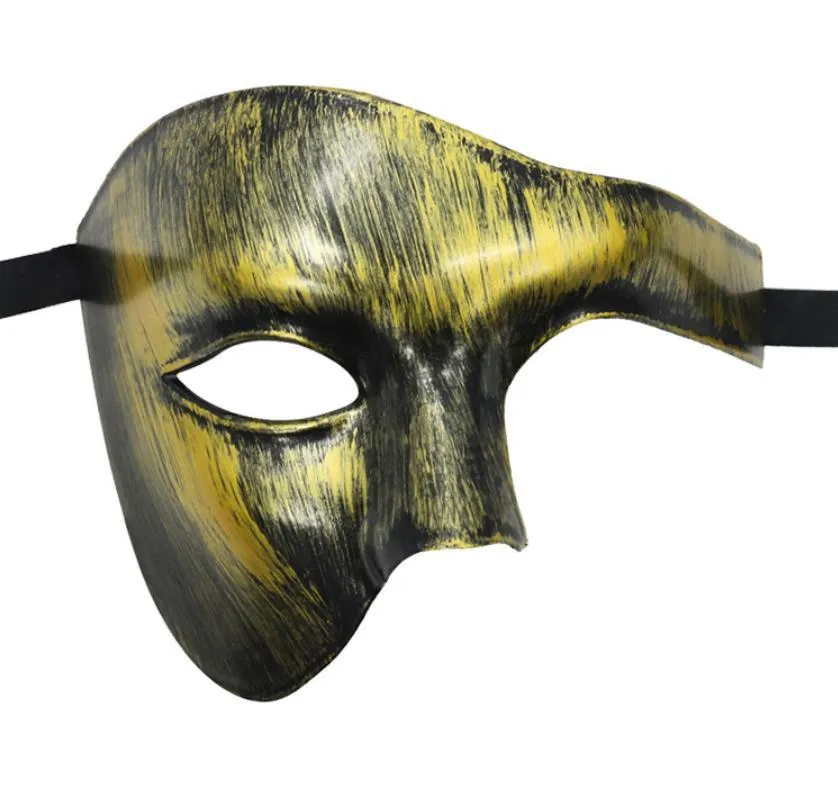 Mens Masquerad Mask Vintage Phantom of the Opera One Eyed Half Face Costume Venetian Party Christmas Halloween Carnival Mardi Gras Ball Props