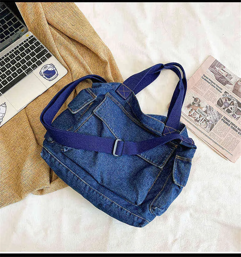 2022 Novas bolsas de ombro mulheres de alta qualidade Denim Women Bolsas Tote Sacos de Viagem Casual para Meninas Drop Shipp G220531