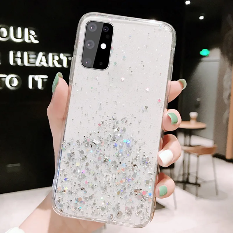 Glitter telefoonhoesjes voor Samsung Galaxy A51 A71 A52 A72 A32 S22 S21 S20 S20 Fe S10 Opmerking 10 Plus 20 Ultra Siliconen Clear Cover