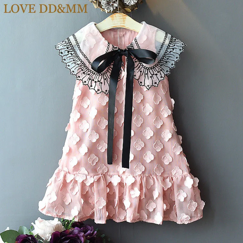 Aşk ddmm kızlar elbiseler yaz çocuk giyim yuvarlak boyun askısız dalga örgü dikiş polka nokta çiçek kenar elbisesi 220426