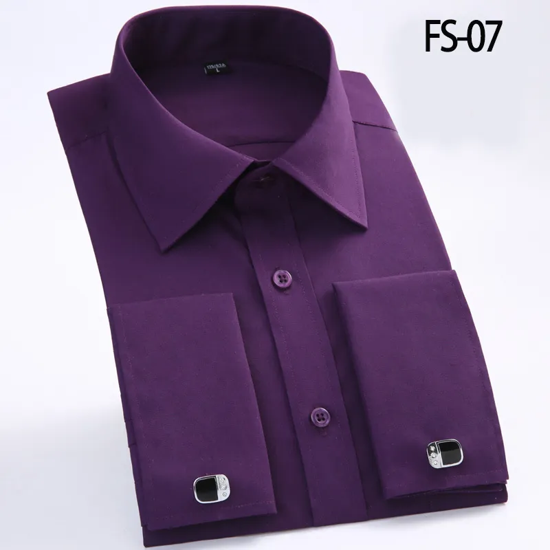 Aoliwen Бренд мужской французской манжеты рубашка с длинным рукавом фланель большого размера 6xL высокого качества сплошное цветное платье Smart Casual 220322