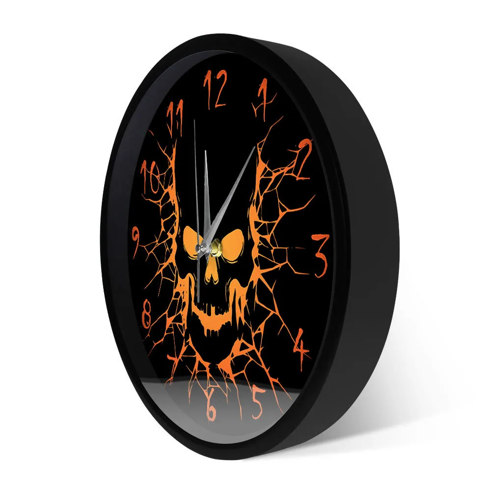 Skull with Crack Hole Horror Wall Clock Silent Non Ticking Gothic Birth of a Demon Clock Halloween Home Decor Skull Wall Clock