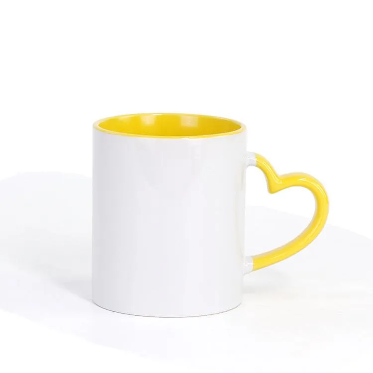 Heart Shaped Handle Printing Inner Color Coating Mugs Personalized DIY Custom Blank Heat Transfer Cups KTS188