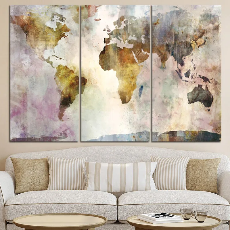 Colors World Map Modular 3 Pcs Canvas Painting Modern Home Decoration Living Room Canvas Print Painting Wall Decor Picture (1)