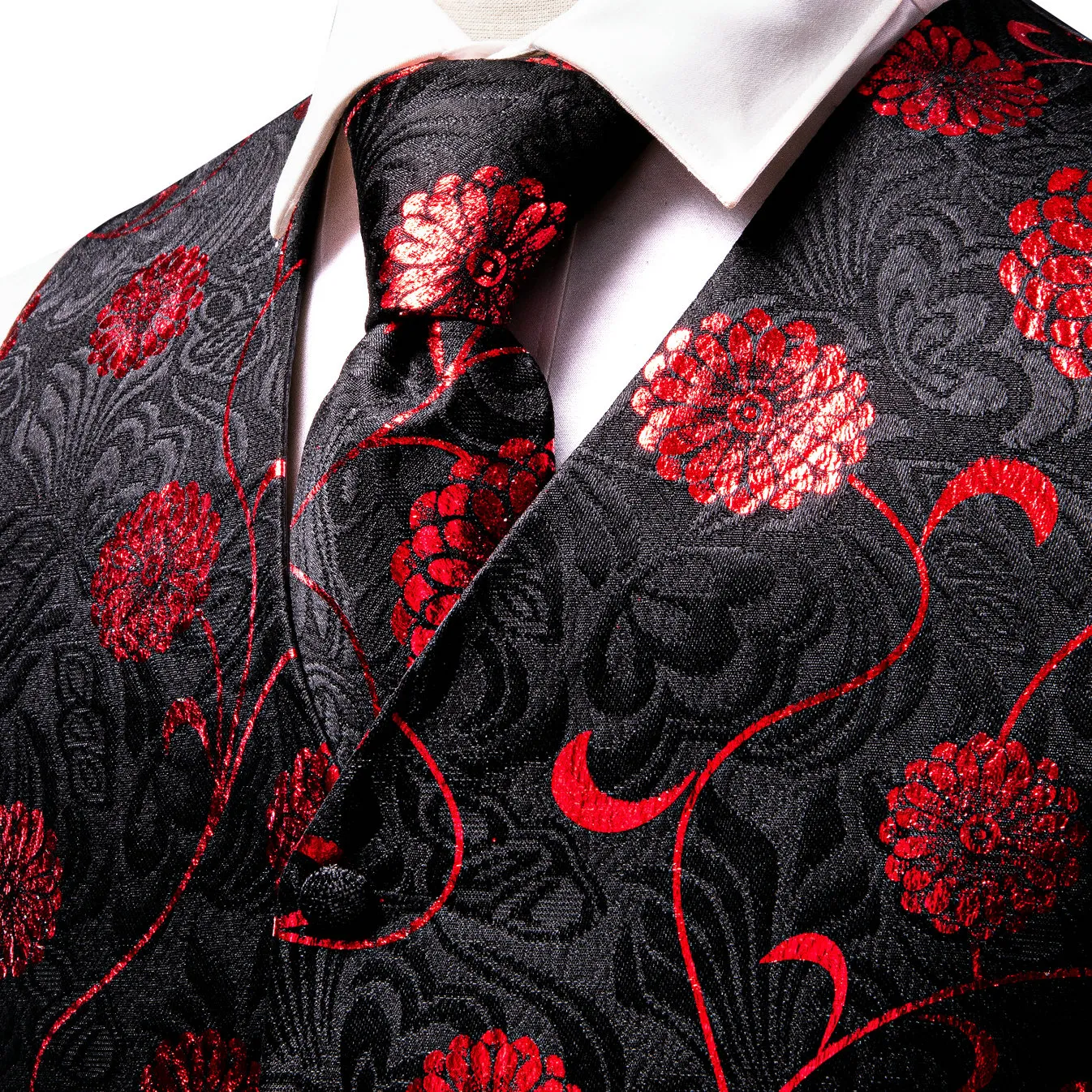 Tuxedo Tuxedo Tuxedo czarny czerwony kwiat formalny kombinezon kamizelki krawat kaseta mankiety mankiety na wesele Business9097065
