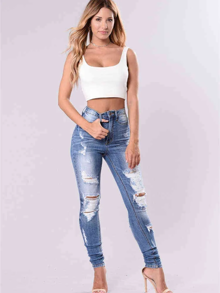 Koreaanse hobe taille y2k vrouwen denim mager broek gescheurde jeans voor vrouwen gat vintage potlood broek elasticiteit stretch brok l220726