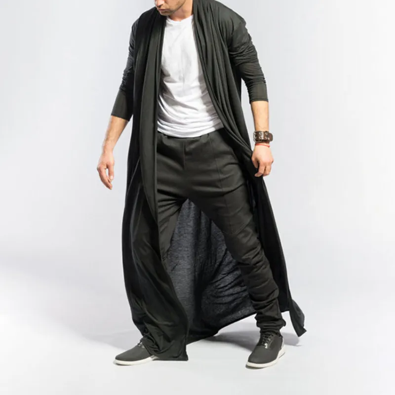 أزياء الرجال S الصلبة ألوان طويلة الأكمام كارديجان طول الكاحل رفيع مفتوحة معطف الخندق معطف الخريف الخريف الملابس الخارجية 220715