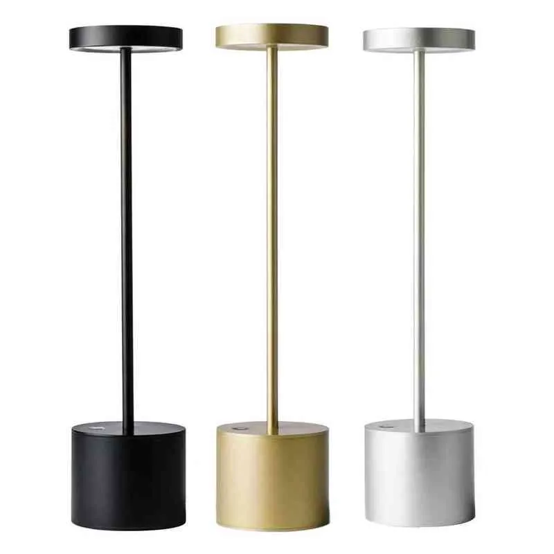 Candeeiro de mesa simples sem fio LED metal USB recarregável 2 níveis de brilho luz noturna candeeiro de mesa candeeiro de leitura para restaurante H220423