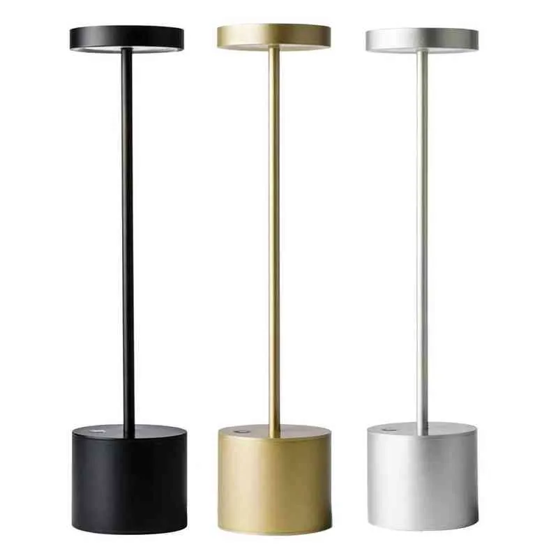 Enkel sladdlös bordslampa LED metall USB uppladdningsbar 2-nivåers ljusstyrka Nattljus Skrivbordslampa Läslampa för restaurang H220423