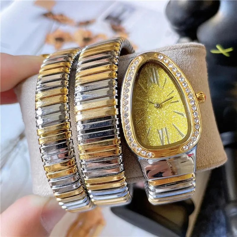 Brand Wrist Watches Women Girl Ladies Snake Shape Diamond Style Luxury Steel Metal Band Quartz Clock BV10