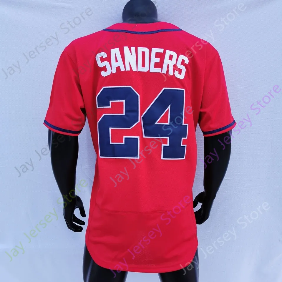 Maglie da baseball 24 Maglia Deion Sanders Vintage 1992 Bianco 21 Baby Blue Nero Crema Navy Grigio Rosso Pullover senza maniche gessato