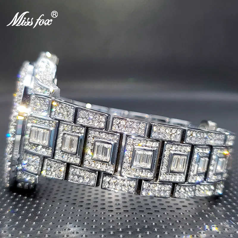 Relogio Masculino Luxury Miss Ice Out Diamond Watch多機能日付を調整するカレンダークォーツ時計